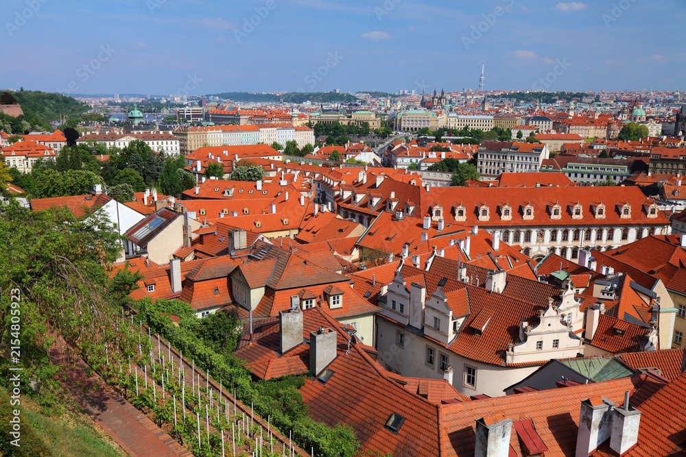 Obraz premium Prague city view with Mala Strana district in foreground and Zizkov in background. May cityscape of Prague, Czech Republic.