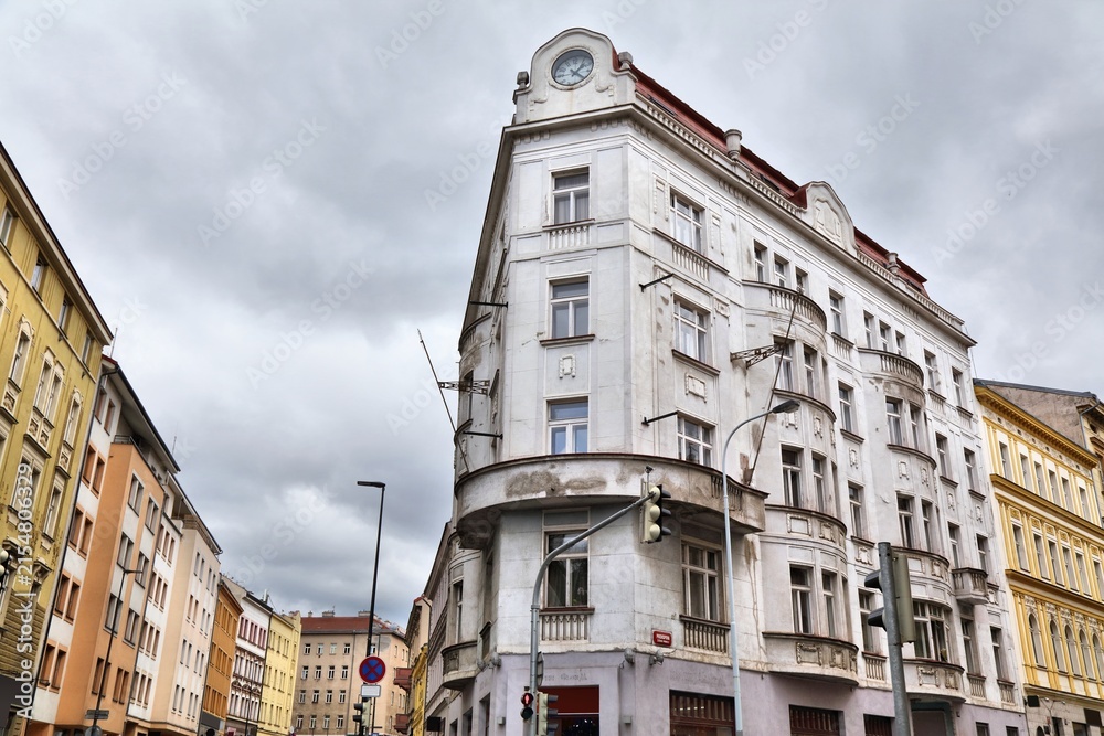Fototapeta premium Prague street view. Architecture in Zizkov district in Prague, Czech Republic.
