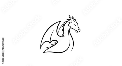 Mythical Dragon Illustration - Fantasy Creature Outline Art