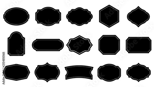 A comprehensive collection of fifteen decorative vintage style empty badge and label frames isolated on a plain white background for design