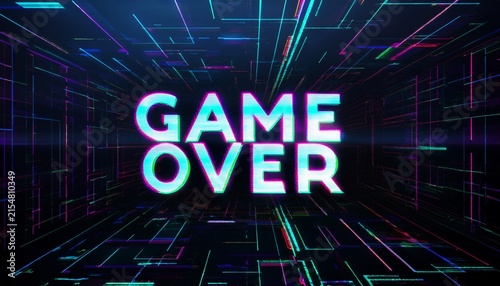 3d rendering game over text with screen effects of technological glitches