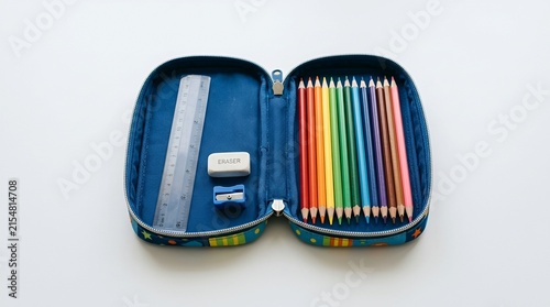 Colorful Pencil Case with Stationery Supplies for School or Office