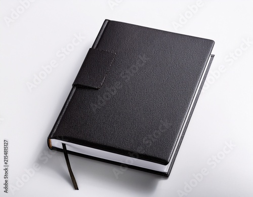 black book diary blank cover notebook on white background