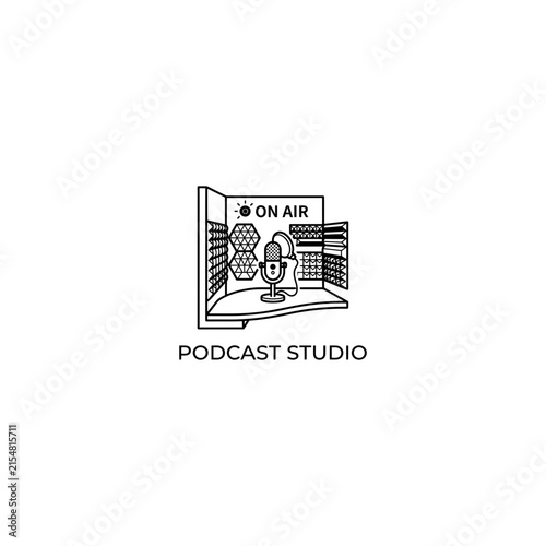 Minimalist podcast studio icon with microphone and on air sign