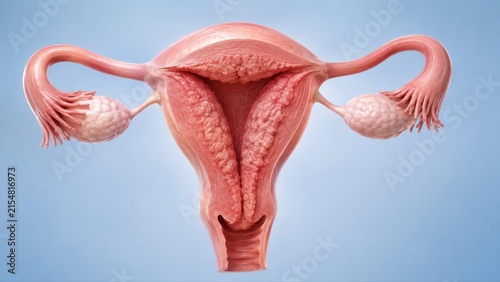 Endometrial hyperplasia shown in premium clinical CGI with abnormally thickened inner uterine lining and preserved outer uterine contour.