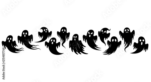 Photography Spooky ghost silhouette collection, 11 flying phantom vector icons, black hallow