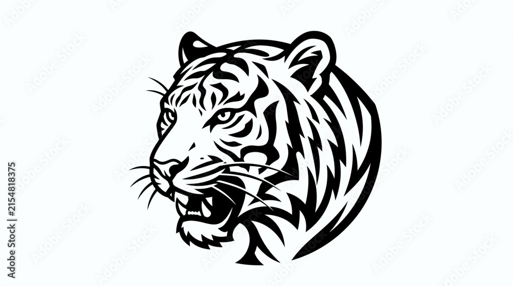 Obraz premium Majestic tiger face detailed line art graphic illustration