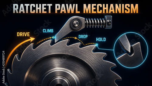 Ratchet Pawl Mechanism Educational Infographic Process