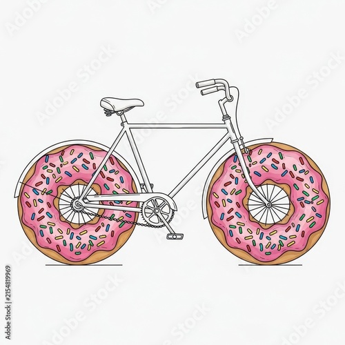 Creative Illustration of Bicycle with Donut Wheels.