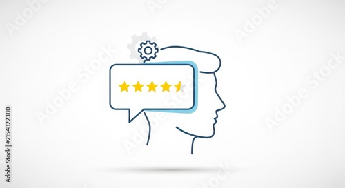 Creative Idea Concept with Five Star Rating and Gear Icon.
