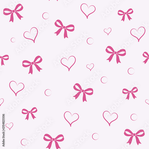 Cute pink bows and hearts seamless pattern background