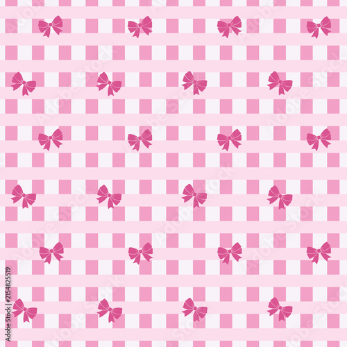 Retro checkered seamless vector pattern with pink ribbons