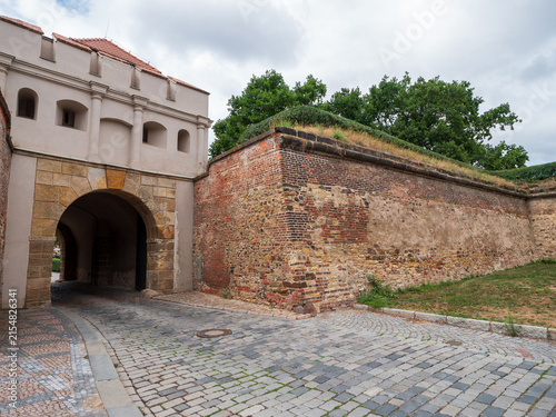 Obraz na płótnie Historic Tabor Gate and brick fortification walls at Vysehrad fortress in Prague, Czech Republic