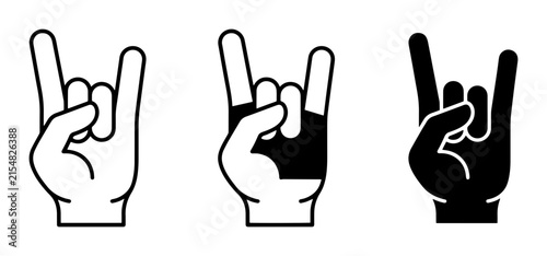 Rock On Hand Gesture Icons, Heavy Metal Symbol, Music Fan Sign, Vector Illustrations