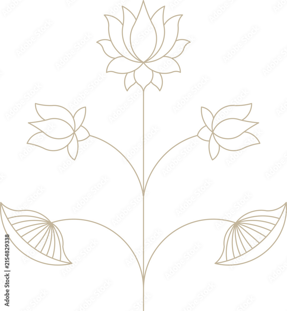 Obraz premium Monoline Indian Lotus Floral Motif Design Element