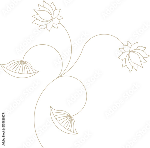 Monoline Indian Lotus Floral Motif Design Element
