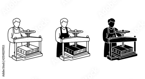 Canvas Print Vintage Printing Press Vector Icons, Bookbinding Machine Illustration, Artisan C