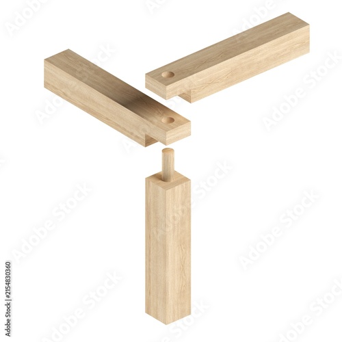 Bild auf Leinwand Pinned Open Mortise and Tenon Joint in White Oak Wood