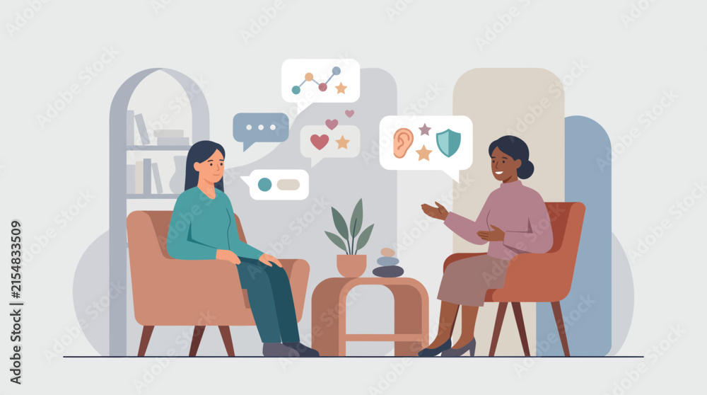 Fototapeta premium Therapist Patient Conversation Sharing Emotions Supportive Session