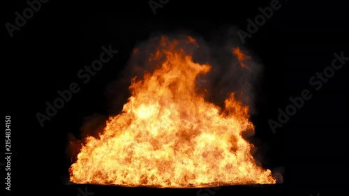 Realistic burning fire flames on alpha channel. Intense bonfire flames with smoke. Burning fire blaze isolated