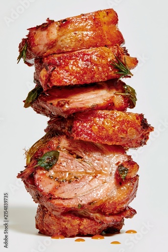 Roasted Porchetta Sculptural Column on White Background