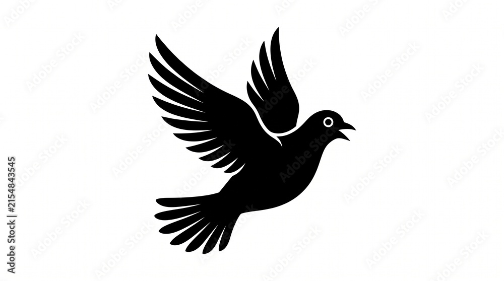 Fototapeta premium Simple Black Dove Silhouette Symbol of Freedom and Peace