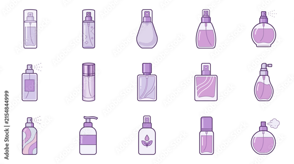 Naklejka premium Lavender perfume and mist spray bottle icons.
