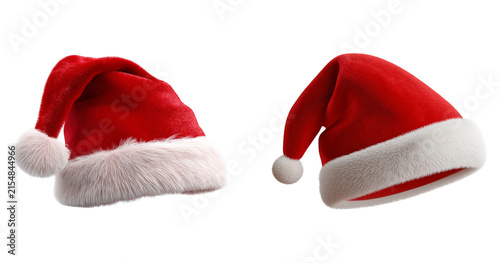 Cuadro en lienzo Set collection of red santa claus christmas hat seasonal design pattern isolated