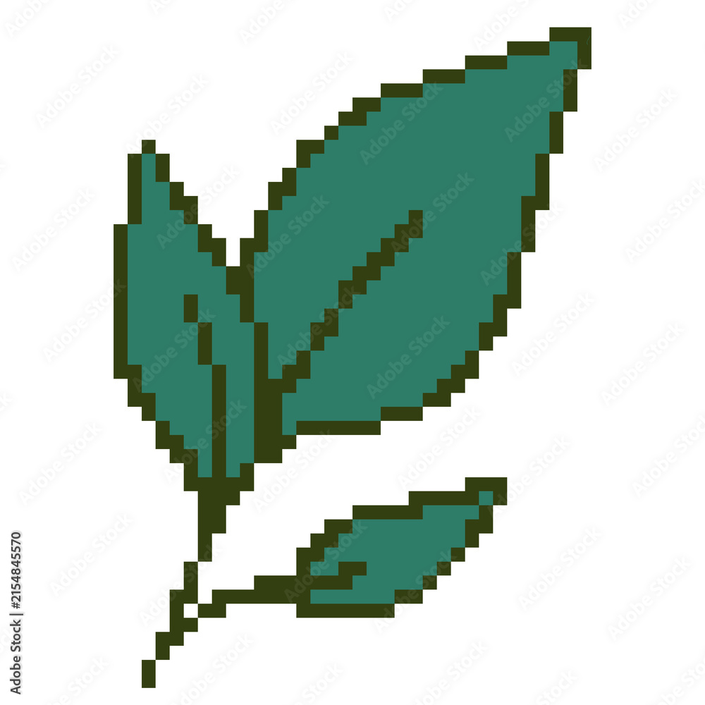 Fototapeta premium Green leaf botanical pixel art handdrawn nature plant