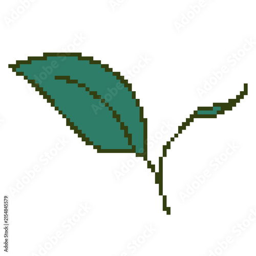 Obraz na plátně Green leaf stem botanical pixel art nature foliage