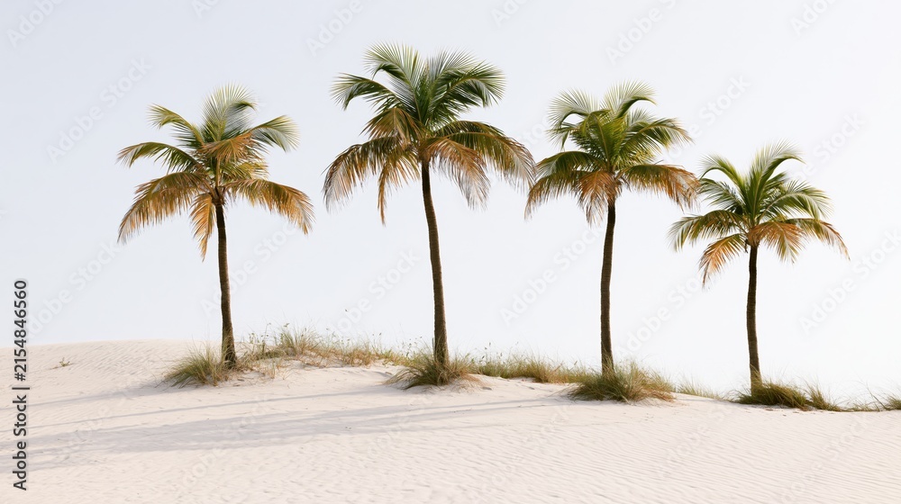 Fototapeta premium The Palm Trees on a Sunny Beach Dune Landscape Under Bright Skies