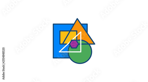 Geometric shapes overlap in a colorful abstract vector composition isolated on white background.
