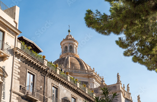 Dome of the Church of the Abbey of Sant Agata in the historic center of Catania, Sicily, Italy.