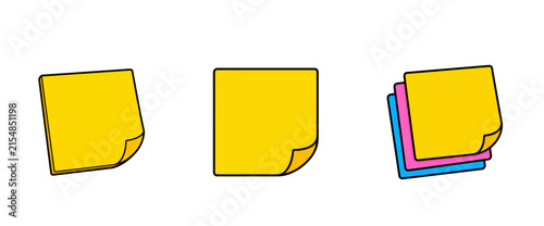 Sticky note paper pads in yellow blue and pink for office reminders or planning activity.