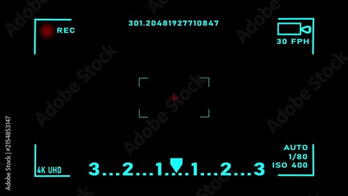 Digital CCTV surveillance monitor interface showing recording indicator, timecode display, targeting frame, and AI active status on a black background. Concept of modern security monitoring