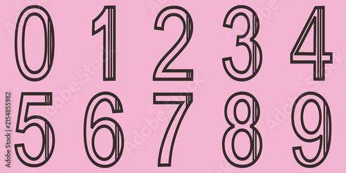 A vector set of outlines for numbers 1–10, featuring two lines that intersect the edges of the figures.