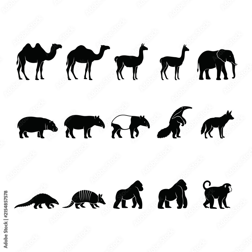 Naklejka premium Animal silhouettes collection on a white background depicting diverse wildlife