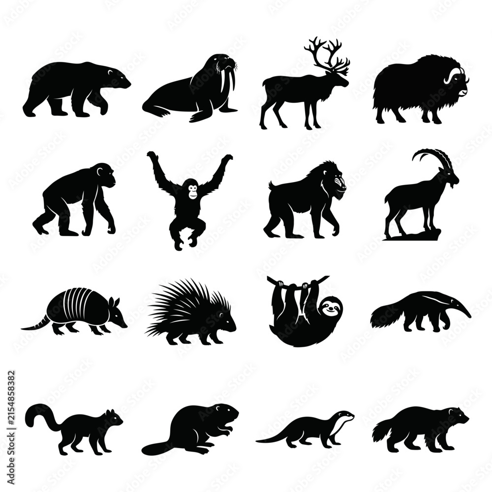 Obraz premium Collection of animal silhouettes against a white background