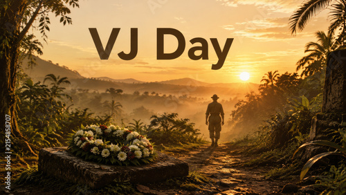 VJ Day Remembrance Soldier Walking Toward Sunrise In Tropical Jungle