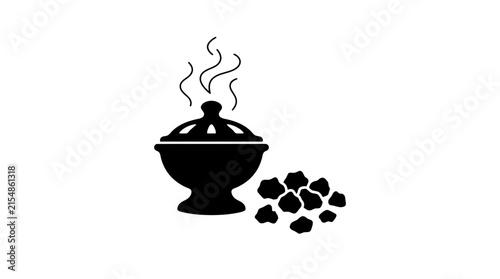Black silhouette icon of an incense burner with aromatic resin chunks.