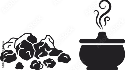 Black silhouette icons of charcoal heap and smoking incense burner.