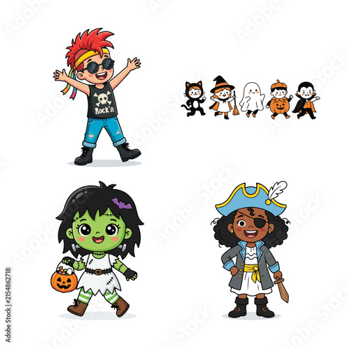 Fotografía Cute cartoon characters dressed in various halloween costumes celebrating the sp