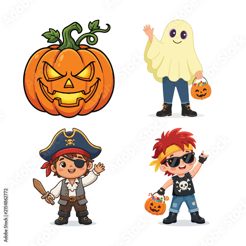 Cuadro en lienzo A delightful set of festive halloween characters including a pumpkin ghost pirat