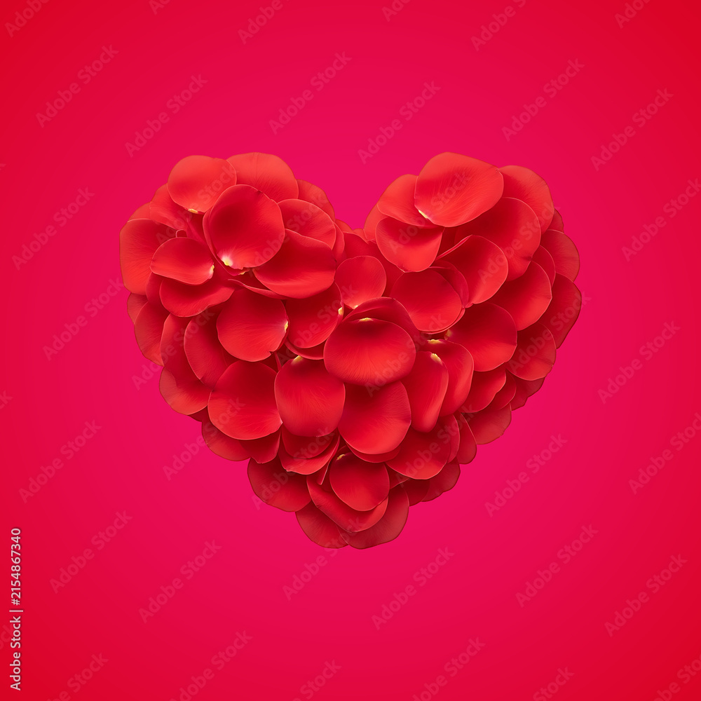 Fototapeta premium Vibrant pink roses bouquet with green stems isolated on red background