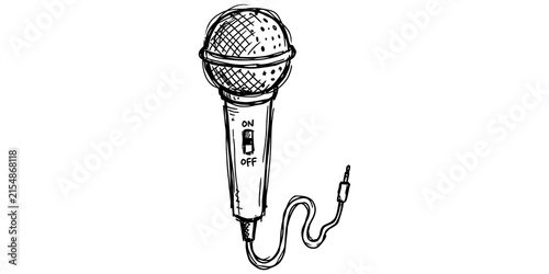 Minimalist microphone outline line art on transparent background