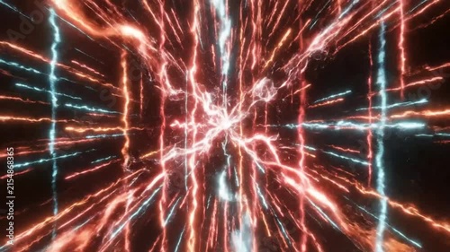 Abstract Glowing Energy Lines in Motion Forming Tunnel Effect on a Dark Background
