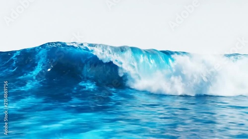 Mesmerizing close up of a massive ocean wave breaking against a bright white background, stunning aquatic seascape