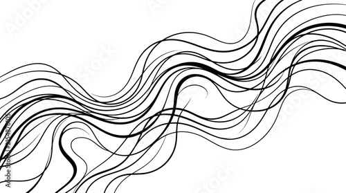 Dynamic flowing black horizontal lines on white background.