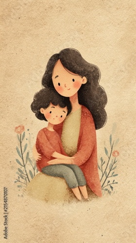 Happy Mother and Child Family Bond in Pastel Watercolor