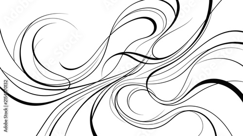 Dynamic flowing black lines abstract vector background.